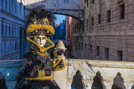 VENICE, ITALY - FEB 26 : Participant in the Venice Carnival in Venice , Italy on February 26 2019. The Venice Carnival is world-famous for itâs elaborate masksのeditorial素材