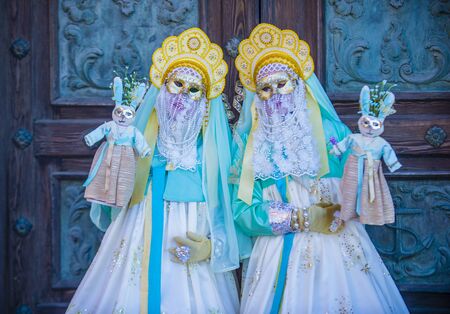 VENICE, ITALY - FEB 26 : Participants in the Venice Carnival in Venice , Italy on February 26 2019. The Venice Carnival is world-famous for itâs elaborate masksのeditorial素材