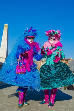 VENICE, ITALY - FEB 26 : Participants in the Venice Carnival in Venice , Italy on February 26 2019. The Venice Carnival is world-famous for itâs elaborate masksのeditorial素材