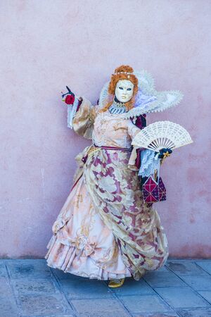VENICE, ITALY - FEB 26 : Participant in the Venice Carnival in Venice , Italy on February 26 2019. The Venice Carnival is world-famous for itâs elaborate masksのeditorial素材