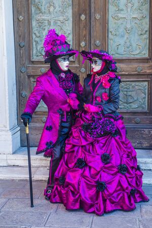 VENICE, ITALY - FEB 26 : Participants in the Venice Carnival in Venice , Italy on February 26 2019. The Venice Carnival is world-famous for its elaborate masksのeditorial素材