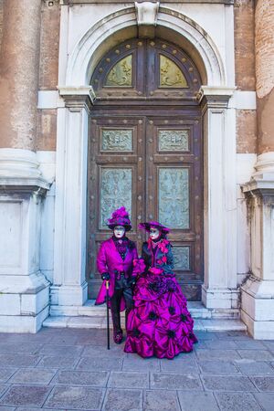 VENICE, ITALY - FEB 26 : Participants in the Venice Carnival in Venice , Italy on February 26 2019. The Venice Carnival is world-famous for itâs elaborate masksのeditorial素材