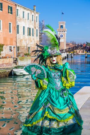 VENICE, ITALY - FEB 26 : Participant in the Venice Carnival in Venice , Italy on February 26 2019. The Venice Carnival is world-famous for itâs elaborate masksのeditorial素材