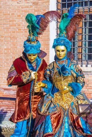 VENICE, ITALY - FEB 26 : Participants in the Venice Carnival in Venice , Italy on February 26 2019. The Venice Carnival is world-famous for itâs elaborate masksのeditorial素材