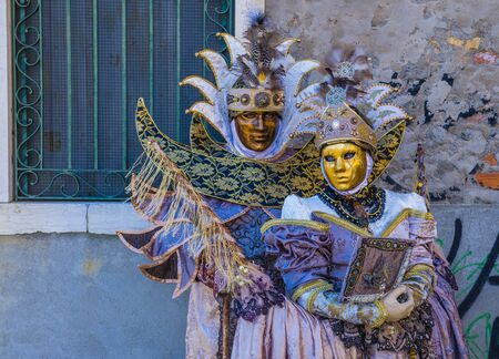 VENICE, ITALY - FEB 26 : Participants in the Venice Carnival in Venice , Italy on February 26 2019. The Venice Carnival is world-famous for itâs elaborate masksのeditorial素材