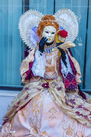 VENICE, ITALY - FEB 26 : Participant in the Venice Carnival in Venice , Italy on February 26 2019. The Venice Carnival is world-famous for itâs elaborate masksのeditorial素材