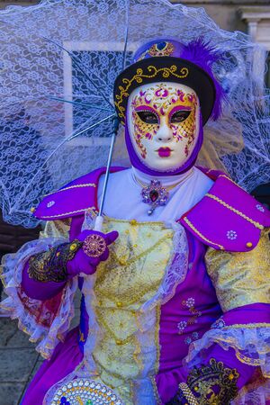 VENICE, ITALY - FEB 26 : Participant in the Venice Carnival in Venice , Italy on February 26 2019. The Venice Carnival is world-famous for itâs elaborate masksのeditorial素材