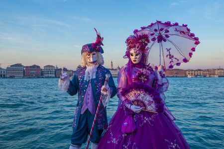 VENICE, ITALY - FEB 26 : Participants in the Venice Carnival in Venice , Italy on February 26 2019. The Venice Carnival is world-famous for itâs elaborate masksのeditorial素材