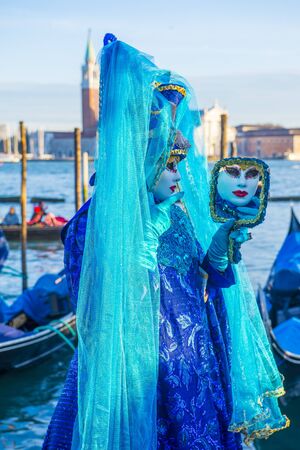 VENICE, ITALY - FEB 26 : Participant in the Venice Carnival in Venice , Italy on February 26 2019. The Venice Carnival is world-famous for itâs elaborate masksのeditorial素材