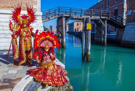 VENICE, ITALY - FEB 26 : Participants in the Venice Carnival in Venice , Italy on February 26 2019. The Venice Carnival is world-famous for itâs elaborate masksのeditorial素材