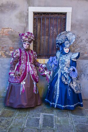 VENICE, ITALY - FEB 26 : Participants in the Venice Carnival in Venice , Italy on February 26 2019. The Venice Carnival is world-famous for itâs elaborate masksのeditorial素材