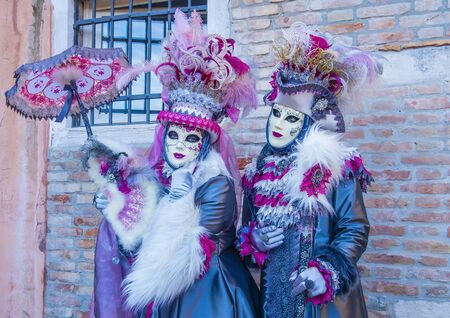 VENICE, ITALY - FEB 26 : Participants in the Venice Carnival in Venice , Italy on February 26 2019. The Venice Carnival is world-famous for itâs elaborate masksのeditorial素材