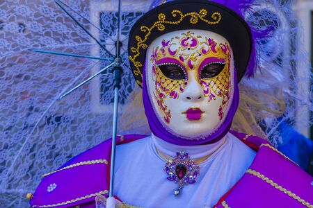 VENICE, ITALY - FEB 26 : Participant in the Venice Carnival in Venice , Italy on February 26 2019. The Venice Carnival is world-famous for itâs elaborate masksのeditorial素材
