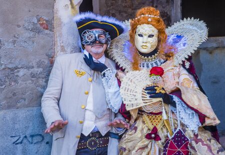 VENICE, ITALY - FEB 26 : Participants in the Venice Carnival in Venice , Italy on February 26 2019. The Venice Carnival is world-famous for itâs elaborate masksのeditorial素材
