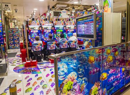 TOKYO - MAY 20 : A pachinko parlor in Tokyo Japan on May 20 2018. Pachinko is a type of mechanical game originating in Japanのeditorial素材