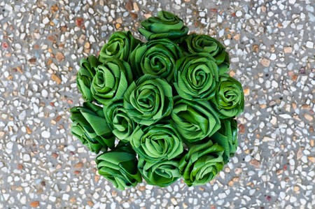 Leaf flower on sand wash floor, Thailand.の写真素材