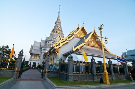 Sothorn temple in evening light at Chachoengsao province, Thailand.の写真素材