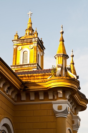 Yellow Christian church in Ayutthaya, Thailand.の写真素材