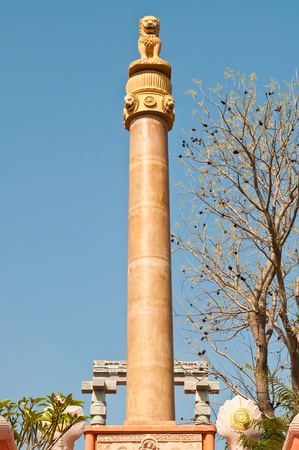 Lion statue on column head, Thailand.の写真素材