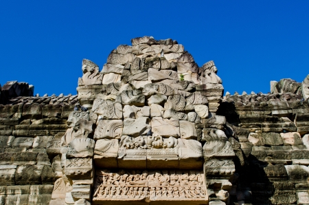 Carving Work on Door Frame at Phimai Historical Park, Thailand.の写真素材