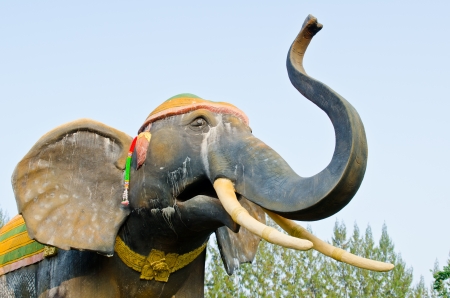 Head of elephant statue with blue sky, Thailand の写真素材