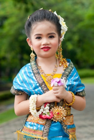 Portrait of the Thai beautiful girl in Thai style traditional suit, Thailand.の写真素材