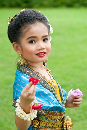 Portrait of the Thai beautiful girl in Thai style traditional suit, Thailand.の写真素材