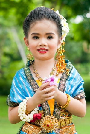Portrait of the Thai beautiful girl in Thai style traditional suit, Thailand.の写真素材