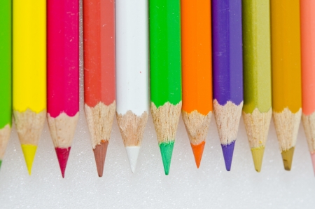 Colour pencils on white screen, Thailand の写真素材