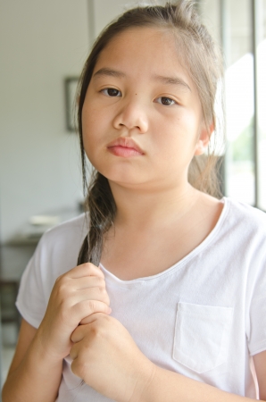 Action of Thai style girl in white dress, Thailand.の写真素材