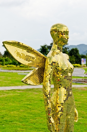 Modern sculpture in the garden made from small mirror, Thailand のeditorial素材