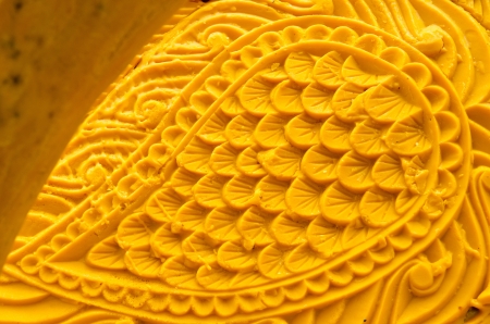 Thai style carving art made from candle in candle festival, Thailand.の写真素材