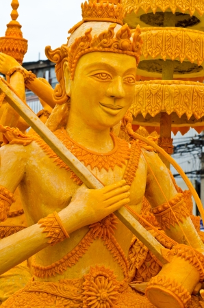 Thai style carving art made from candle in candle festival, Thailand.の写真素材