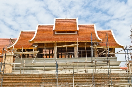 Thai style building under construction, Thailand.のeditorial素材