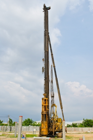 Diesel machine for driving piles at construction site, Thailand.の写真素材