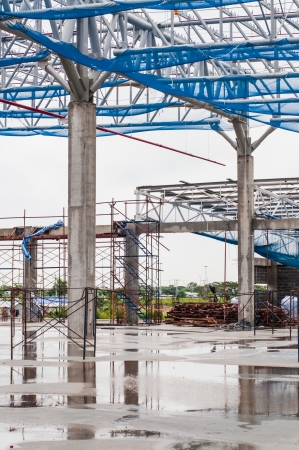 Steel truss with safety net in construction site, Thailandのeditorial素材
