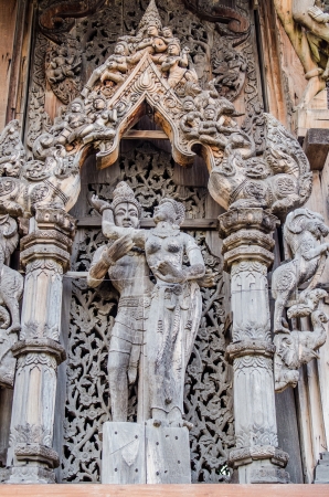 Wood Carving Art at The Sanctuary of Truth, Thailandの写真素材