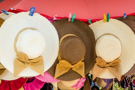 Woman hat in country shop, Thailandの写真素材
