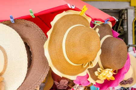Woman hat in country shop, Thailandの写真素材