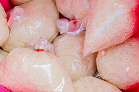White rice in plastic bag, Thailandの写真素材