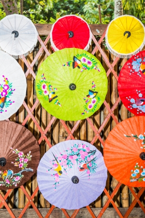 Beautiful umbrellas at umbrella factory, Thailandの写真素材