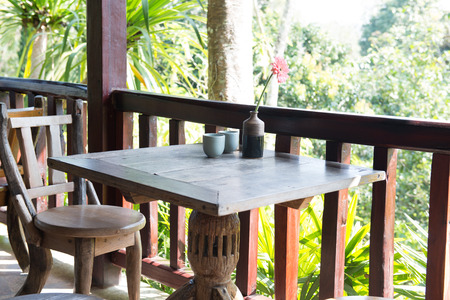 Wooden Table Set in Park, Thailand