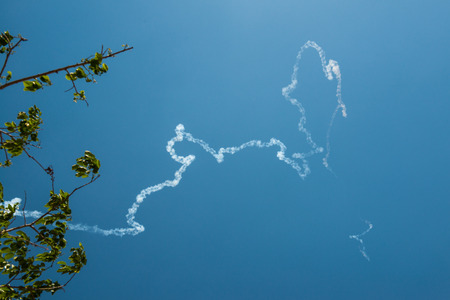 Smoke of firework in rocket festival, Thailandの写真素材