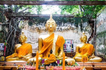 Buddha statues in Ancient Thai Church at Sang Kratai Temple, Thailand.の写真素材