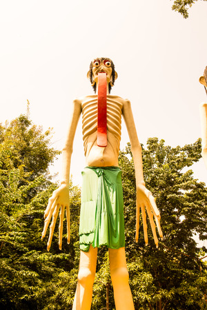 Hungry Ghost Statue at  Thai Temple, Thailand.のeditorial素材