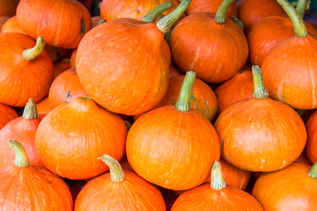 Fresh pumpkins on sale stand, Thailand.の写真素材