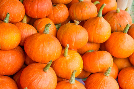 Fresh pumpkins on sale stand, Thailand.の写真素材