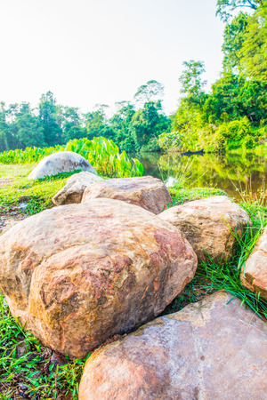 Rocks and lake at national park, Thailandの写真素材