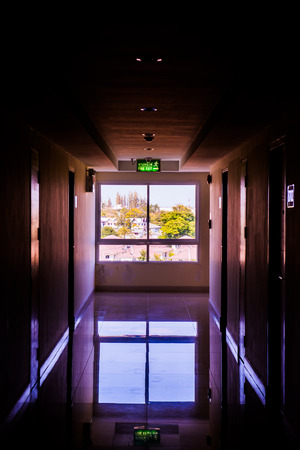 Corridor with light at window, Thailand.のeditorial素材