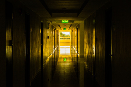 Corridor with light at window, Thailand.のeditorial素材